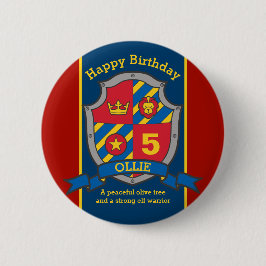 Happy Birthday 5th red blue-ridderdewervel Ronde Button 5,7 Cm