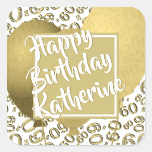 Happy Birthday - 60 Gold en White Number Pattern Vierkante Sticker