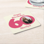 Happy birthday 60 naam en fotopapier onderzetters (Schuin)