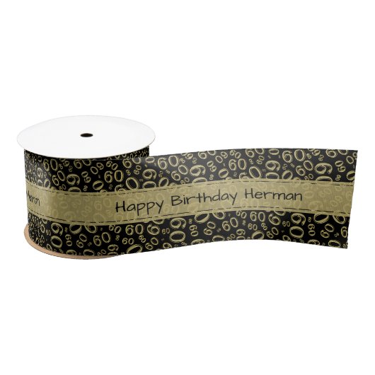 "Happy Birthday" 60 Number Pattern Gold en Black Satijnen Lint (Spoel)