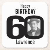 Happy birthday 60e naam en fotopapier onderzetters (Voorkant)