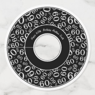 Happy Birthday 60th Black and White Number Theme Wijnglaslabel