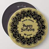 Happy Birthday, 60th Gold/Black Number Pattern Ronde Button 6,0 Cm (Voorkant /achterkant)