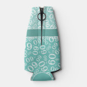 Happy Birthday 60th Number Pattern Blauwgroen en w Flesjeskoeler (Achterkant)