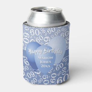 Happy Birthday 60th Number Pattern Blue and White Blikjeskoeler