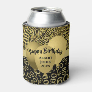 Happy Birthday 60th Number Pattern Gold en Black Blikjeskoeler