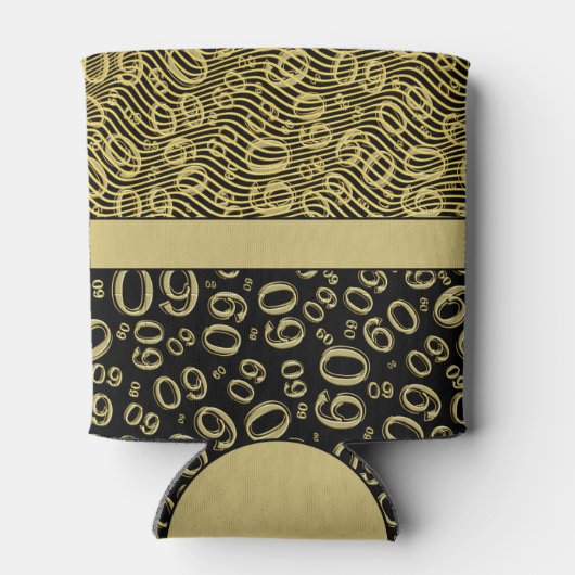 Happy Birthday 60th Number Pattern Gold en Black Blikjeskoeler (Achterkant)