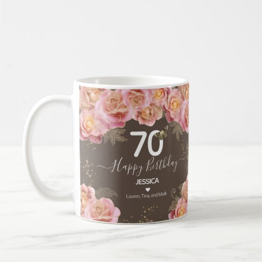 Happy Birthday 70 Glitter Floral Koffiemok (Links)