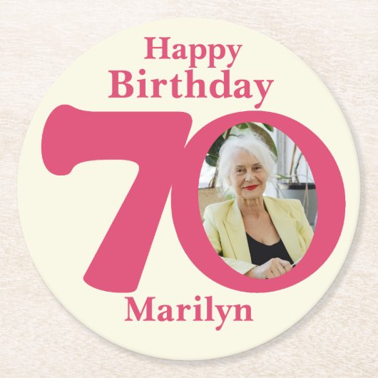 Happy birthday 70 naam en fotopapier onderzetters (Voorkant)