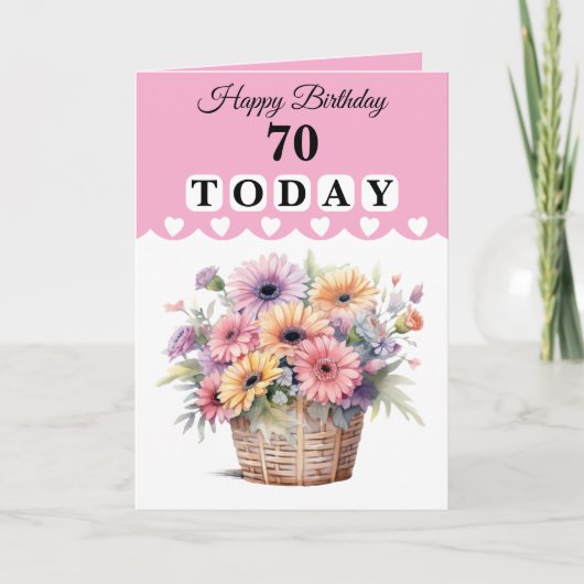 Happy Birthday 70 today flowers pink Kaart (Voorkant)