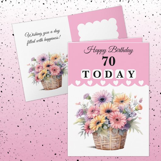 Happy Birthday 70 today flowers pink Kaart