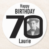 Happy birthday 70e naam en fotopapier onderzetters (Voorkant)