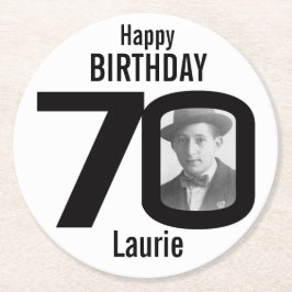 Happy birthday 70e naam en fotopapier onderzetters