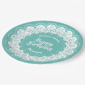 Happy Birthday 70th Blauwgroen/White Number Patter Papieren Bordje (Gekanteld)