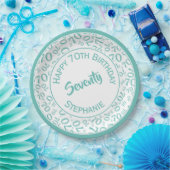 Happy Birthday 70th Blauwgroen/White Number Patter Papieren Bordje (Feest)
