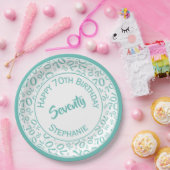 Happy Birthday 70th Blauwgroen/White Number Patter Papieren Bordje (Feest)