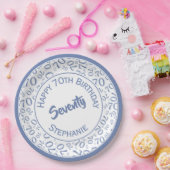 Happy Birthday 70th Blue/White Number Pattern Papieren Bordje (Feest)