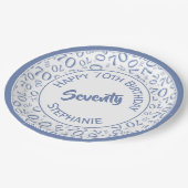 Happy Birthday 70th Blue/White Number Pattern Papieren Bordje (Gekanteld)