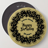 Happy Birthday, 70th Gold/Black Number Pattern Ronde Button 6,0 Cm (Voorkant /achterkant)