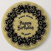 Happy Birthday, 70th Gold/Black Number Pattern Ronde Button 6,0 Cm (Voorkant)