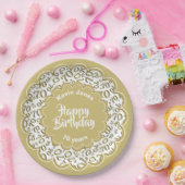 Happy Birthday 70th Gold/White Number Pattern Papieren Bordje (Feest)