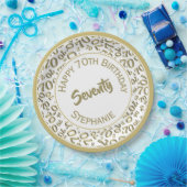 Happy Birthday 70th Gold/White Number Pattern Papieren Bordje (Feest)