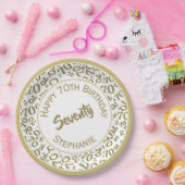 Happy Birthday 70th Gold/White Number Pattern Papieren Bordje (Feest)