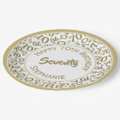 Happy Birthday 70th Gold/White Number Pattern Papieren Bordje (Gekanteld)