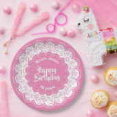 Happy Birthday 70th roze/White Number Pattern Papieren Bordje (Feest)
