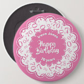 Happy Birthday, 70th roze/White Number Pattern Ronde Button 6,0 Cm (Voorkant /achterkant)