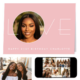 Happy Birthday 7 Photo Love Elegant Blush Pink Kaart