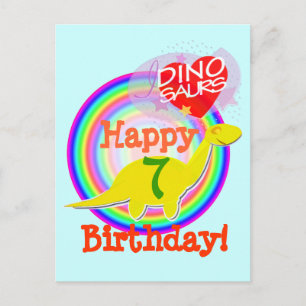 Happy Birthday 7 Years Yellow Dino Briefkaart