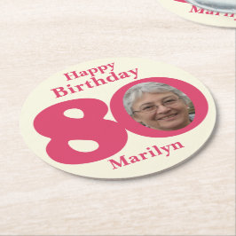 Happy birthday 80 naam en fotopapier onderzetters