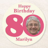 Happy birthday 80 naam en fotopapier onderzetters (Voorkant)