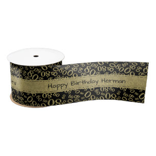 "Happy Birthday" 80 Number Pattern Gold en Black Satijnen Lint