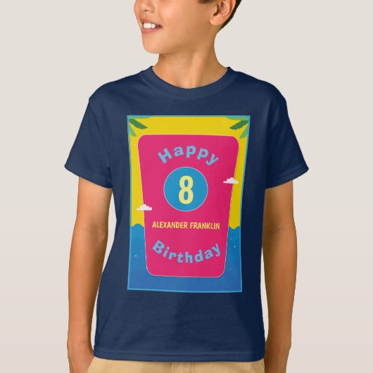 Happy Birthday 8th 8 Years Girl Boy personaliseert T-shirt (Voorkant)