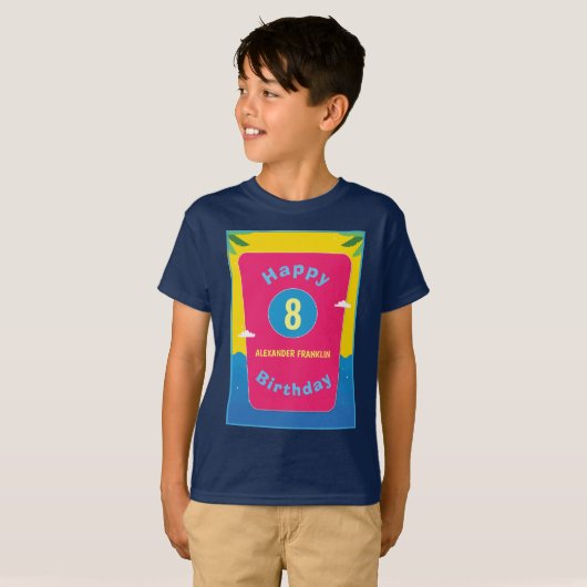 Happy Birthday 8th 8 Years Girl Boy personaliseert T-shirt (Voorkant volledig)