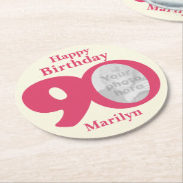 Happy birthday 90 naam en fotopapier onderzetters