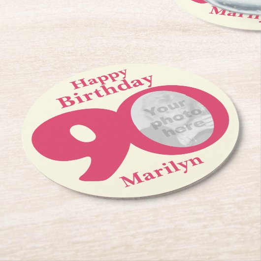 Happy birthday 90 naam en fotopapier onderzetters (Gebogen)