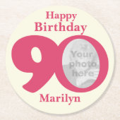 Happy birthday 90 naam en fotopapier onderzetters (Voorkant)