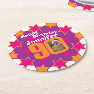 Happy birthday 90 naam en fotopapier onderzetters