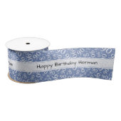 "Happy Birthday" 90 Number Pattern Blue and White Satijnen Lint (Spoel)