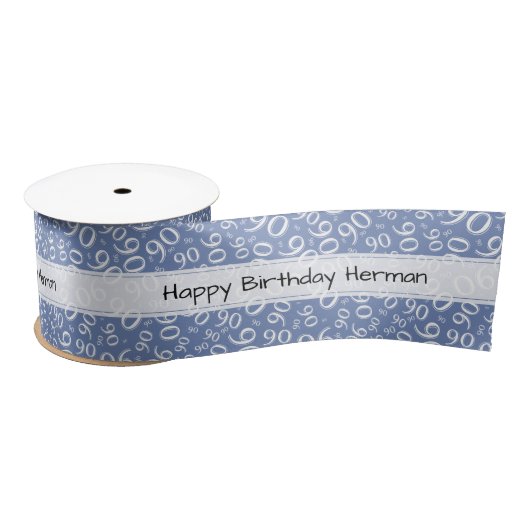 "Happy Birthday" 90 Number Pattern Blue and White Satijnen Lint (Spoel)