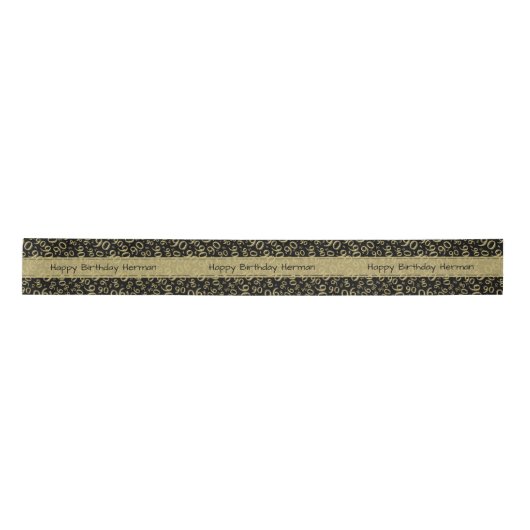 "Happy Birthday" 90 Number Pattern Gold en Black Satijnen Lint (Voorkant)