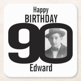 Happy birthday 90e naam en fotopapier onderzetters