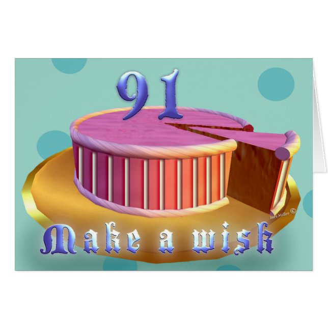 Happy Birthday 91 roze Cake strips Birthday Card (Voorkant Horizontaal)
