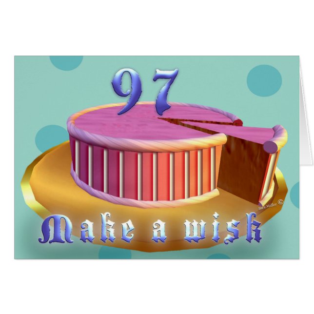 Happy Birthday 97 roze Cake strips Birthday Card (Voorkant Horizontaal)