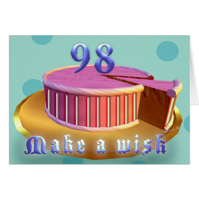 Happy Birthday 98 roze Cake strips Birthday Card (Voorkant Horizontaal)