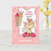 Happy Birthday. Aangepaste naam | Funny Kat and Mi Kaart (Gele Bloem)