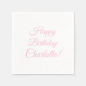 Happy Birthday aangepaste roze script naam tekst Servet (Voorkant)